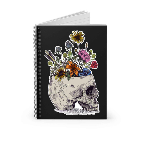 Half Skull Flower Spiral Notebook