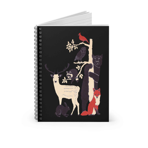 Deer Bird Fox Rabbit Owl Bear Raccoon Animals Nature Woodland Spiral Notebook