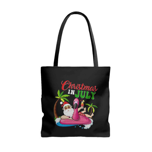 Christmas In July Santa Flamingo Floater Tote Bags