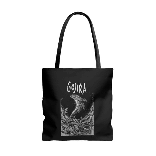 Gojira Whale Woodblock Tote Bags