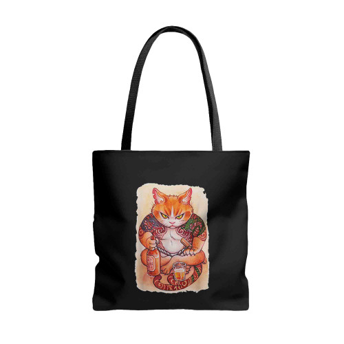 Grumpy Yakuza Cat Tattoo Tote Bags