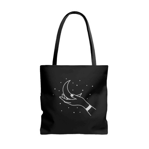 Hand Holding Moon Star Galaxy Tote Bags