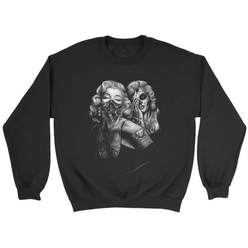 Monroe Wearing Bandana And Skull Sweatshirt