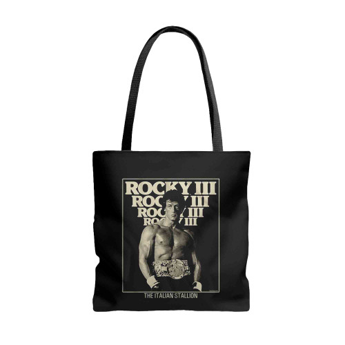 Rocky Iii Black And White Poster Tote Bags
