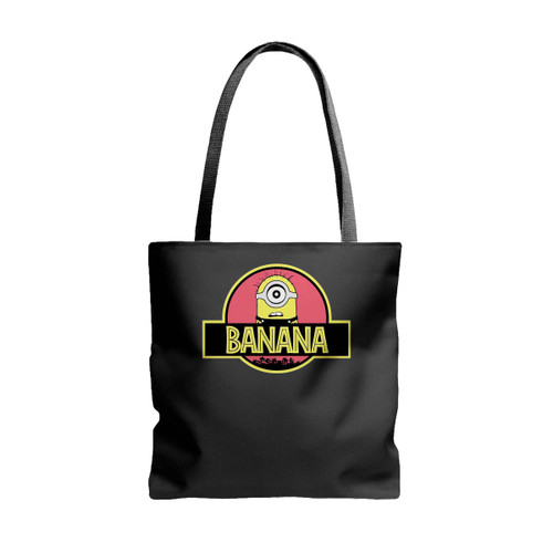 Banana Minions Jurassic Park Logo Parody Tote Bags
