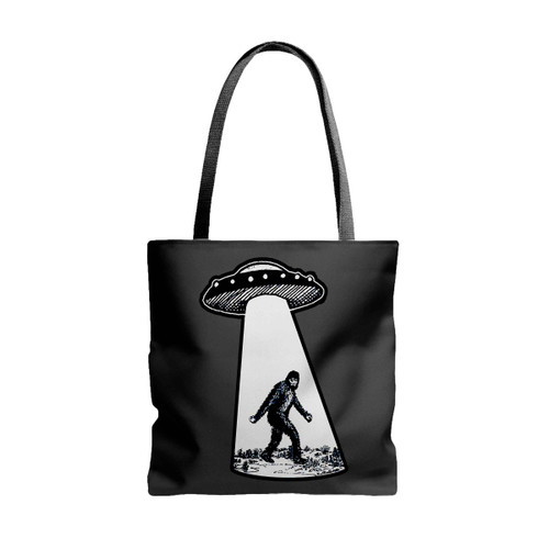 Bigfoot Ufo Sasquatch Funny Alien Area 51 Cryptozoology Tote Bags