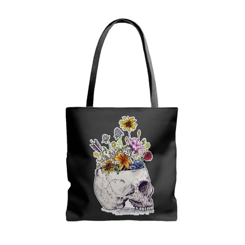 Half Skull Flower Tote Bags