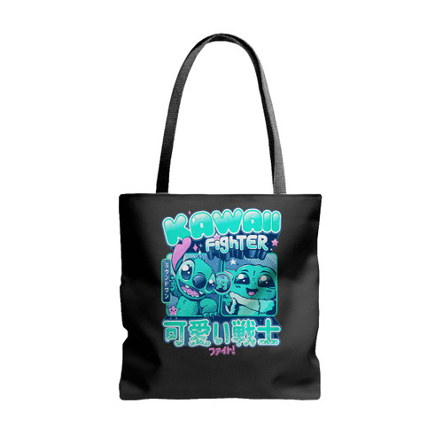 Kawaii Fighter Round Stitch And Baby Yoda Tote Bags
