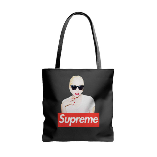 Lady Gaga Red Box Supreme Logo Tote Bags