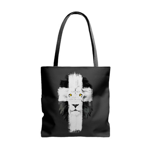 Lion Cross Fear Not For Jesus Tote Bags