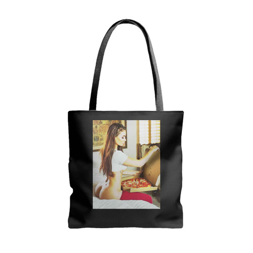 Sexy Pizza Girl On Bed Naughty Food Naked Tote Bags