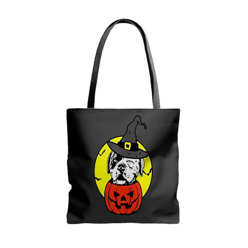 American Bulldog Pumpkin Scary Halloween Tote Bags