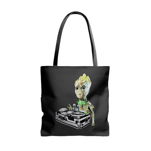 Baby Groot The Dj Push Button Tote Bags