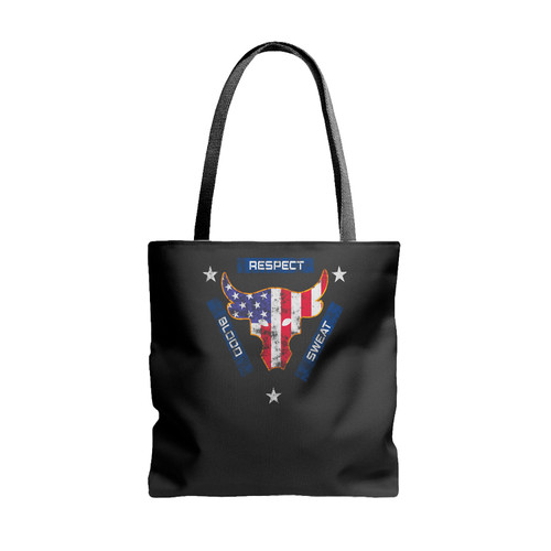 Blood Sweat Respect Usa Flag The Rock Under Armour Project Grunge Tote Bags