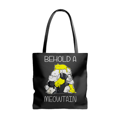 Funny Cat Behold A Meowtain Cat Mountain Tote Bags