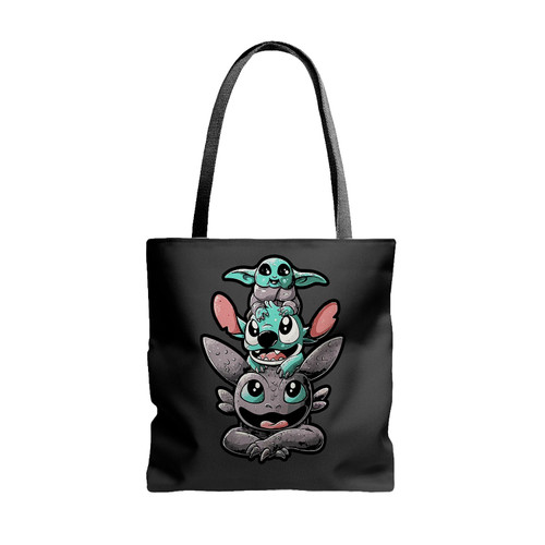 Toothless Stitch Baby Yoda The Cuteness Tower Tote Bags