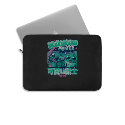 Kawaii Fighter Round Stitch And Baby Yoda Laptop Sleeve