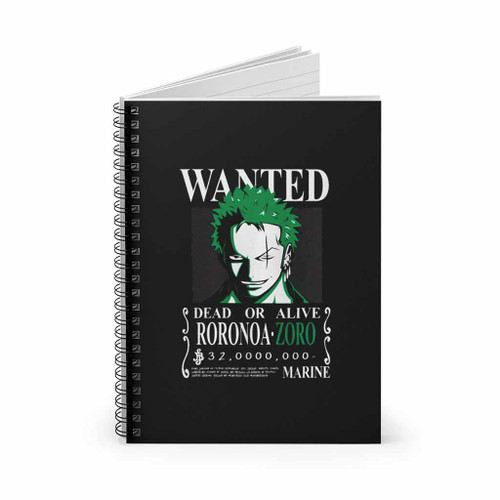 Roronoa Zoro Wanted Dead Or Live Anime One Piece Spiral Notebook