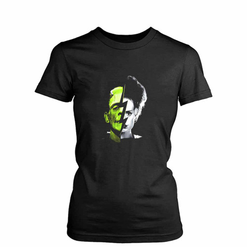 Universal Monsters Frankenstein And Bride Split Womens T-Shirt Tee