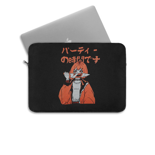 Party Time Peach Anime Cute Girl Large Laptop Sleeve