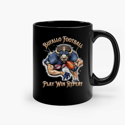Buffalo Football Play Win Repeat Ceramic Mugs