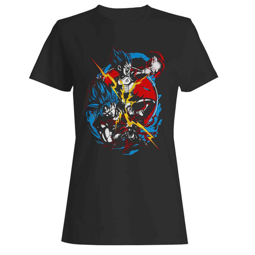 Anime Dragon Ball Z Lightning Strike Goku Vegeta Gohan Women's T-Shirt Tee