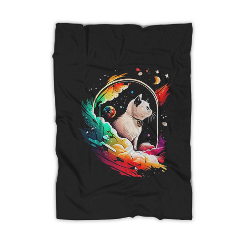 Astronaut Cat Or Funny Space Cat On Galaxy Blanket