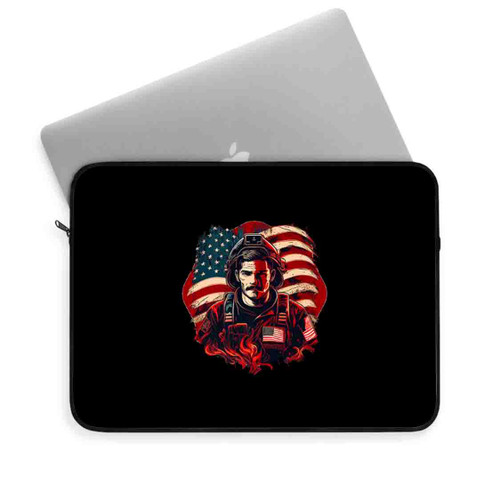 American Flag Firefighter Usa United States Badge Laptop Sleeve