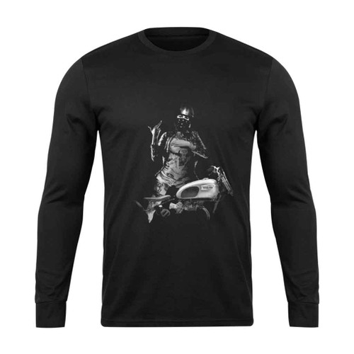Tattoo Pin Up Girl With Motorcycle Long Sleeve T-Shirt Tee