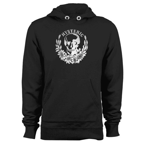 Distressed Faded Black Hysteric Glamour Skull Printed Hoodie