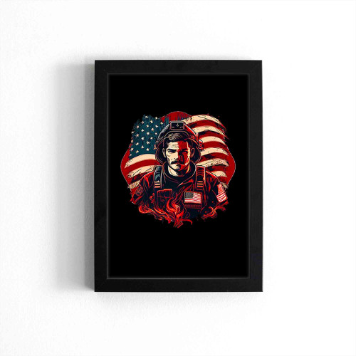 American Flag Firefighter Usa United States Badge Poster