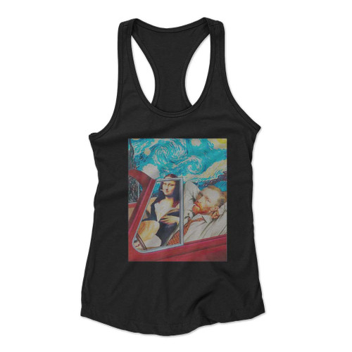 Funny Mona Lisa With Vincent Van Gogh Starry Night Women Racerback Tank Top