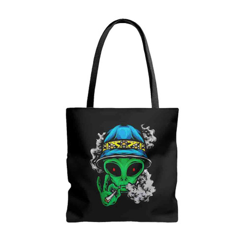 Marijuana Smoking Alien Just Chilling Weed Stoner Tote Bags