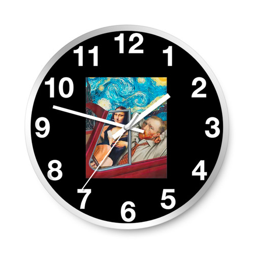 Funny Mona Lisa With Vincent Van Gogh Starry Night Wall Clocks