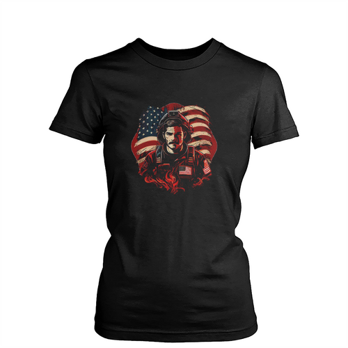 American Flag Firefighter Usa United States Badge Womens T-Shirt Tee