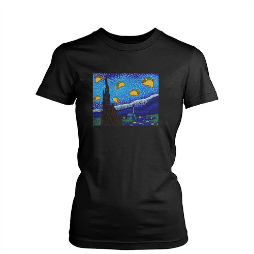 Funny Taco Starry Night With Tacos Womens T-Shirt Tee