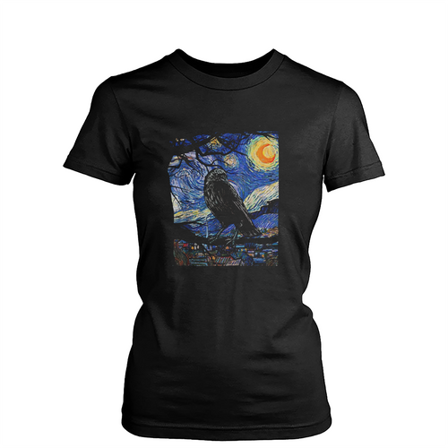 Raven Van Gogh Starry Night Womens T-Shirt Tee