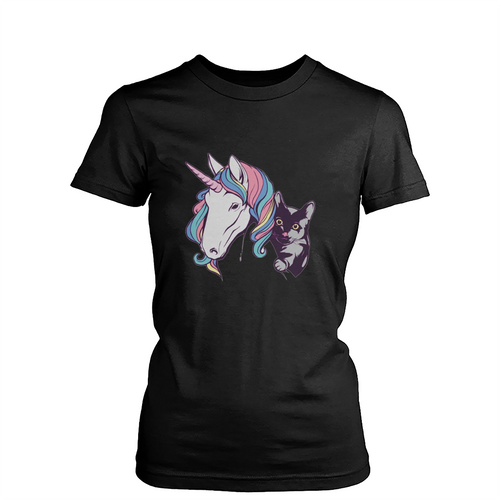 Unicorn And Cat Womens T-Shirt Tee