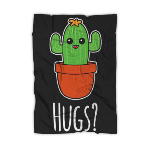 Cactus Wants Hugs Cartoon Cute Joke Plant Blanket