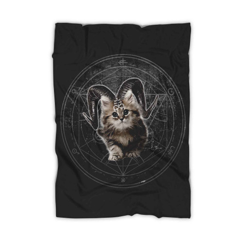 Cat Kitty Black Dark Satanic Satan 666 Hell Horns Cross Blanket