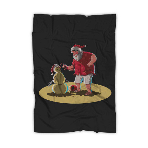 Christmas Beach Santa Clause & Snowman Blanket