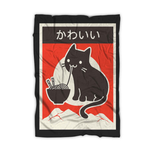 Kawaii Vintage Style Japenese Ramen Cat Blanket