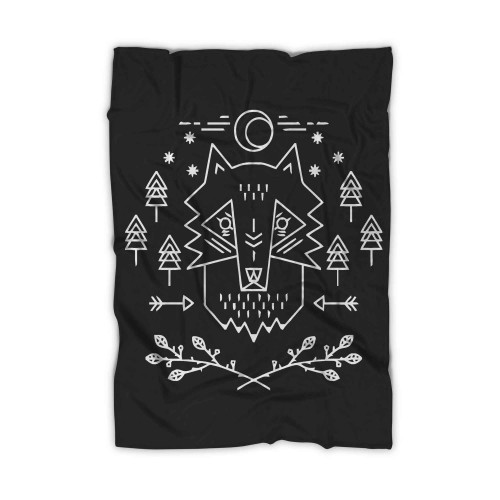 Line Art Wolf Blanket