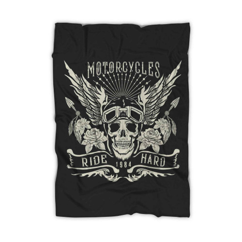 Motorcycles Ride Hard Biker Skull Motorbike Blanket