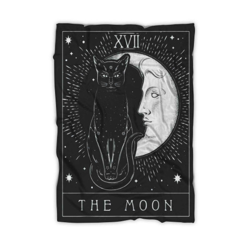 Tarot Card Crescent Moon And Cat Blanket