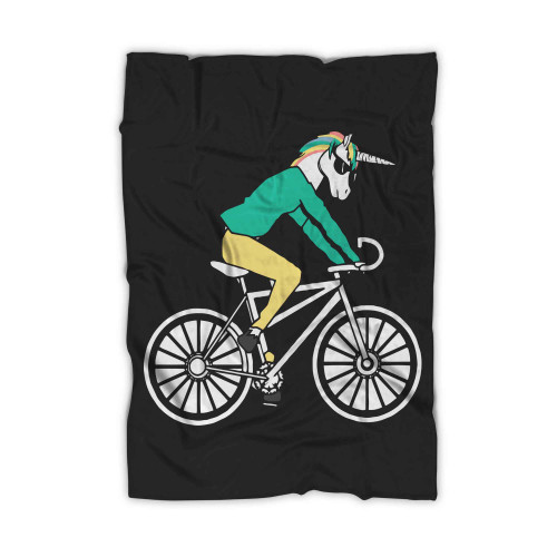 Unicorn Rides A Bicycle Blanket