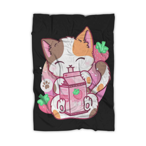 Strawberry Shake Strawberry Milk Cat Kawaii Neko Anime Cute Cats Blanket