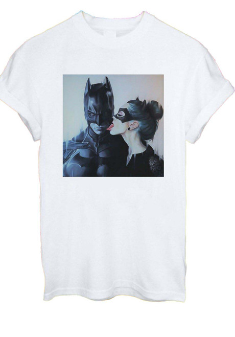 Catwoman Licking Batman Sexy Superheros Man's T-Shirt Tee