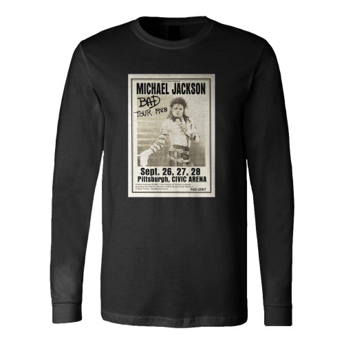 Michael Jackson Original 1988 Bad Tour Pittsburgh Civic Arena Concert Poster Long Sleeve T-Shirt Tee