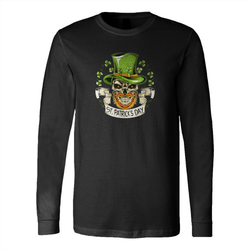 St Patrick'S Day Skull Hat Bearded Long Sleeve T-Shirt Tee